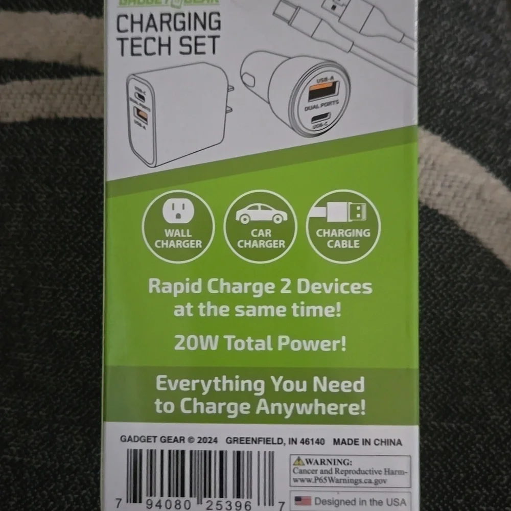 gadget gear rapid wall car & cable charger usb-a usb-c 3ft 20 watt Hp🔥🔥🔥🔥